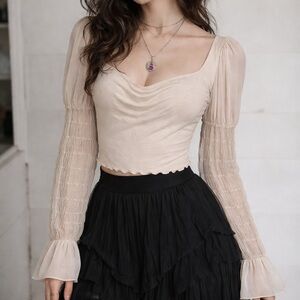 Widow dolls kill Cream Women's Top puff sleeve romantic cottagecore XL coquette